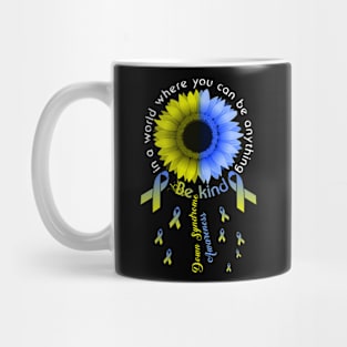 Down Syndrome Awareness Gift Women Ribbon Sunflower Be Kind Mug